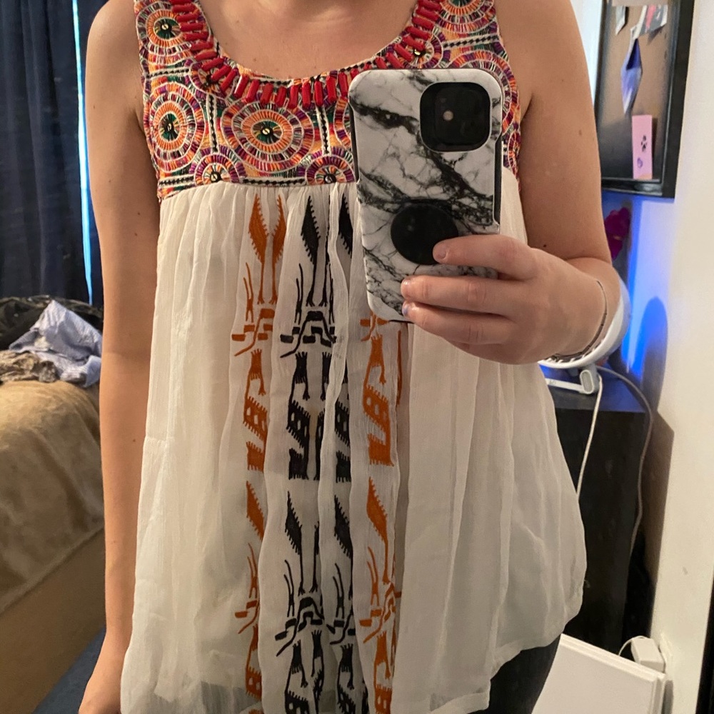 Boho chiffon blouse with beaded detail collar